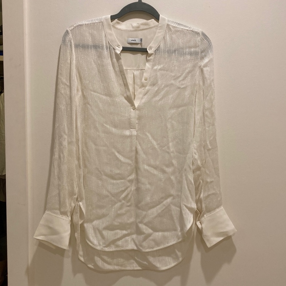 VINCE sheer white blouse